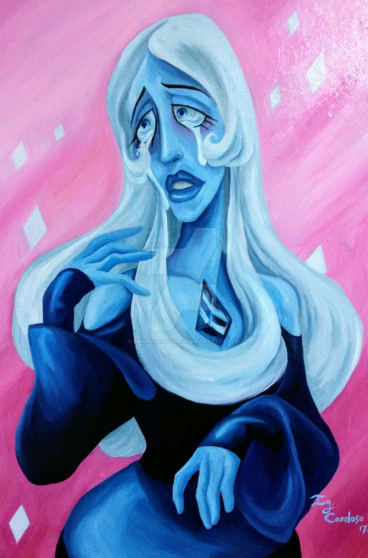 An Oil painting on wood canvas of Blue Diamond, acharacter created by Rebecca Sugar for her show "Seven Universe".